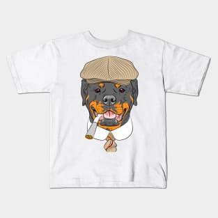 hipster dog Rottweiler breed in a brown cap, with a tie and a cigarette Kids T-Shirt